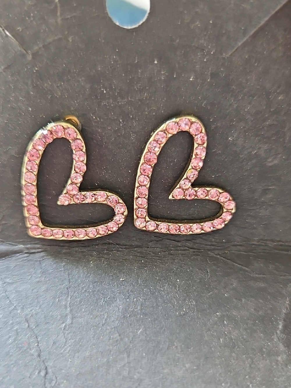 Pink Crystal Heart Outline Stud Earrings - Women Jewelry